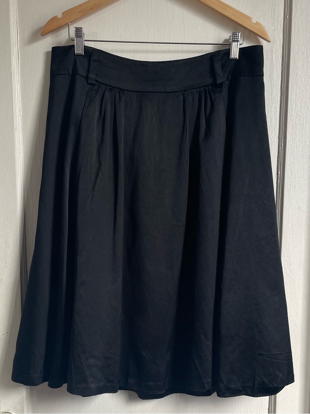 Banana Republic Black Silk Cotton Blend Pleated A-Line Midi Pockets Skirt 12